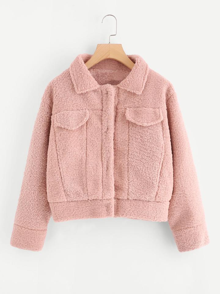 Romwe Faux Fur Single Breasted Jacket