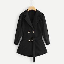 Romwe Double Breasted Self Tie Waist Outerwear