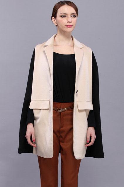 Romwe Color Block Cream-black Cape