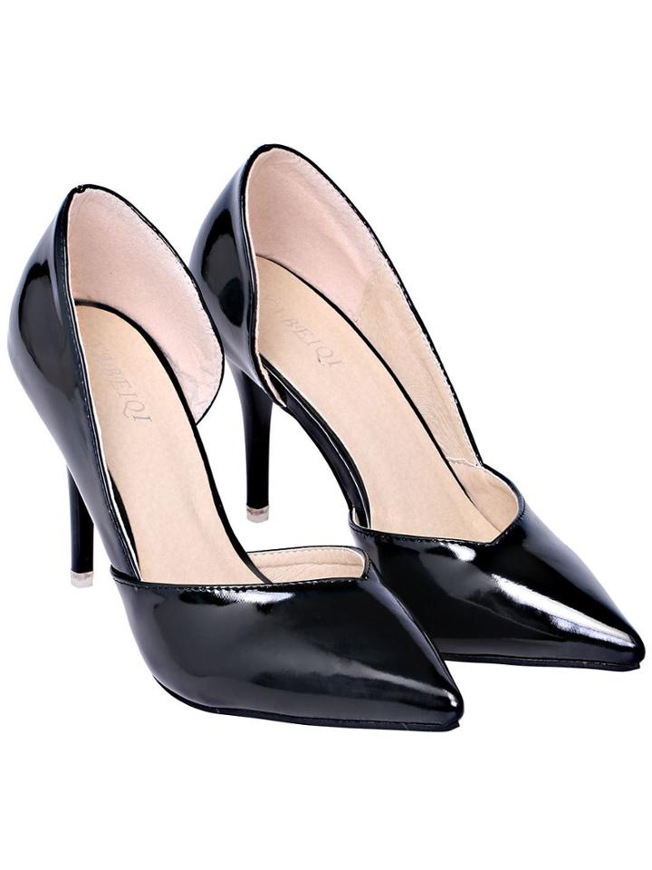 Romwe Black High Heel Point Toe Pu Shoes