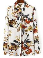 Romwe White Flower Print Blouses With Pocket