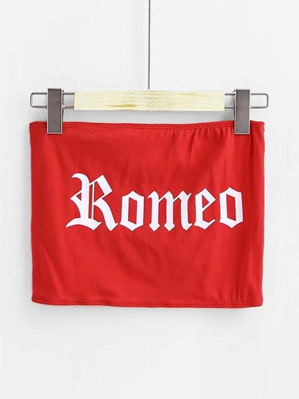 Romwe Letter Print Crop Bandeau Top