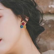 Romwe Color Block Round Stud Earrings