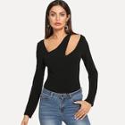 Romwe Cut Front Textured Fitted Top