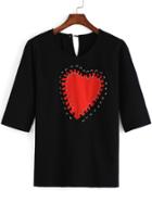 Romwe Heart Patch Black T-shirt