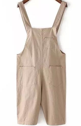 Romwe Straps With Pocket Apricot Jumpsuit