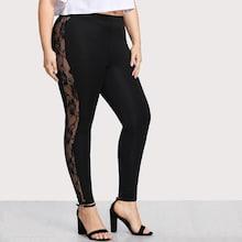 Romwe Plus Contrast Lace Leggings