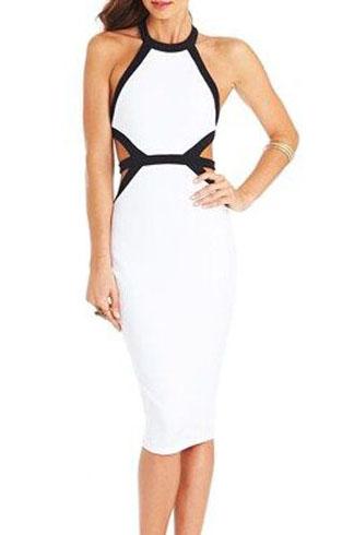 Romwe Halter Backless White Dress