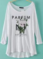 Romwe Floral Parfum Print Dip Hem Loose T-shirt
