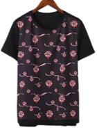 Romwe Multicolor Split Side Lantern Print Casual T-shirt