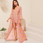 Romwe Plunge Neck Floral Print Maxi Romper