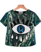 Romwe Sequined Eye Pattern T-shirt