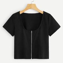 Romwe Zip Detail Ribbed Tee