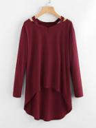 Romwe Cut Out V Neckline Dip Hem Tee