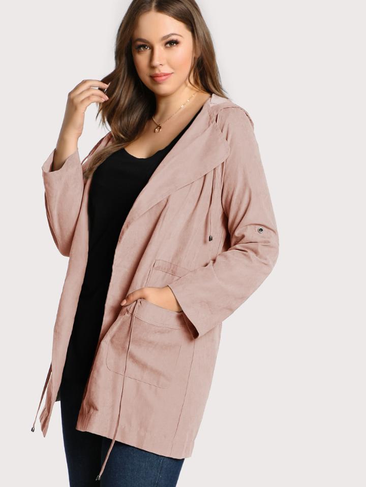 Romwe Lightweight Two Pocket Hooded Jacket