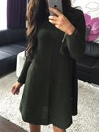 Romwe Long Sleeve Shift Dark Green Sweater Dress