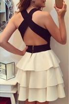 Romwe Colour-block Criss Cross Back Tiered Dress