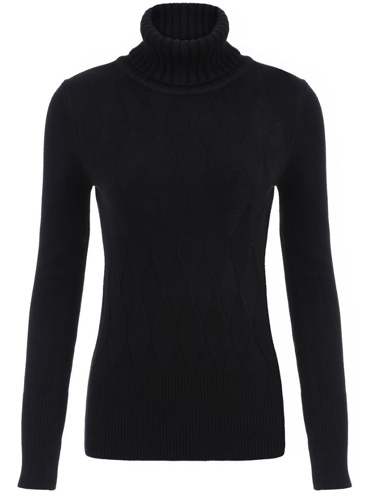 Romwe High Neck Diamond Patterned Slim Knitwear