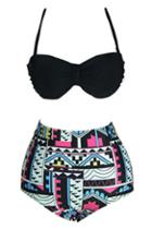 Romwe Color Block Halter Sexy Bikini