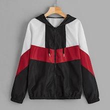 Romwe Zip Up Cut And Sew Hooded Jacket