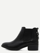 Romwe Black Faux Leather Almond Toe Elastic Buckle Strap Boots