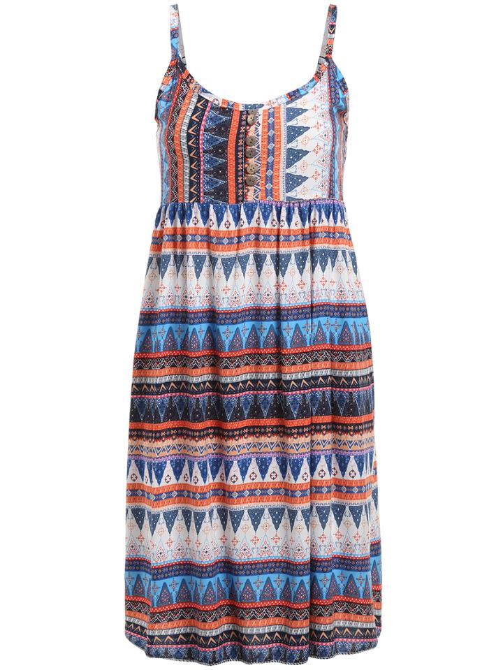 Romwe Zig-zag Tribal Print Orange Cami Dress