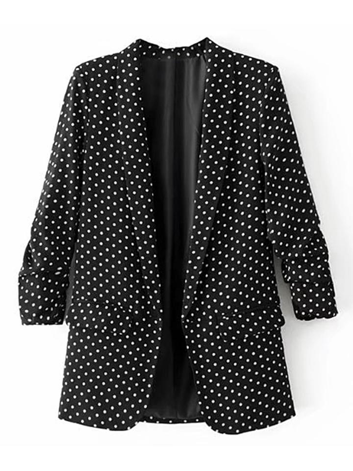 Romwe Polka Dot Open Front Blazer