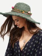 Romwe Green Collapsible Flower Large Brimmed Hat