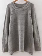 Romwe Grey Raglan Sleeve Ribbed Trim Sweater