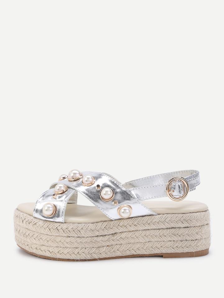 Romwe Pearl Woven Midsole Sandals