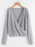 Romwe Drop Shoulder Surplice Front Sweater