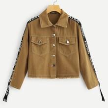 Romwe Contrast Letter Tape Raw Hem Jacket