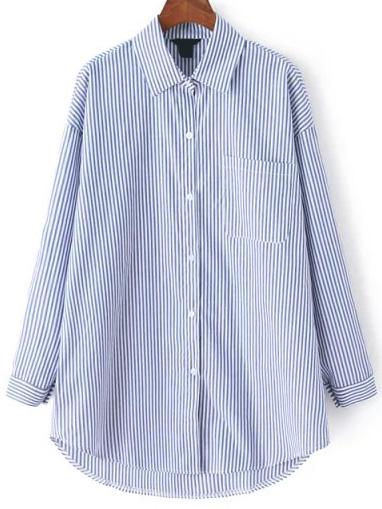 Romwe Lapel Vertical Striped Cartoon Print Blouse