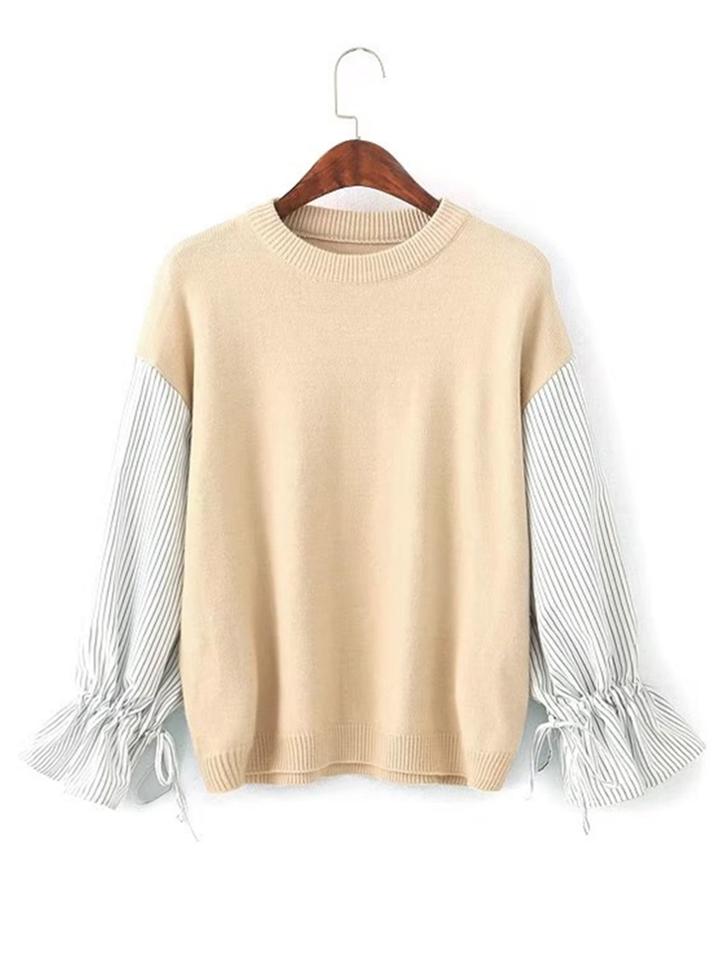 Romwe 2 In 1 Striped Sleeve Knitwear