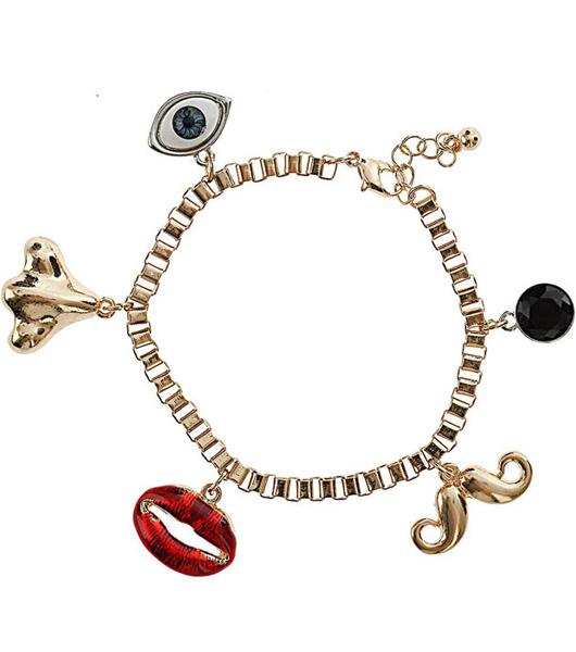 Romwe Gold Lip Eye Moustache Chain Bracelet