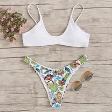 Romwe Random Leaf & Flower Print High Leg Bikini
