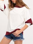 Romwe White Burgundy Long Sleeve Color Block T-shirt