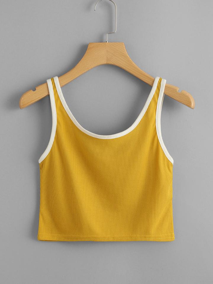 Romwe Contrast Trim Ribbed Crop Top