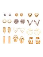 Romwe Gold Plated Rhinestone Multi Shape Stud Earrings Set