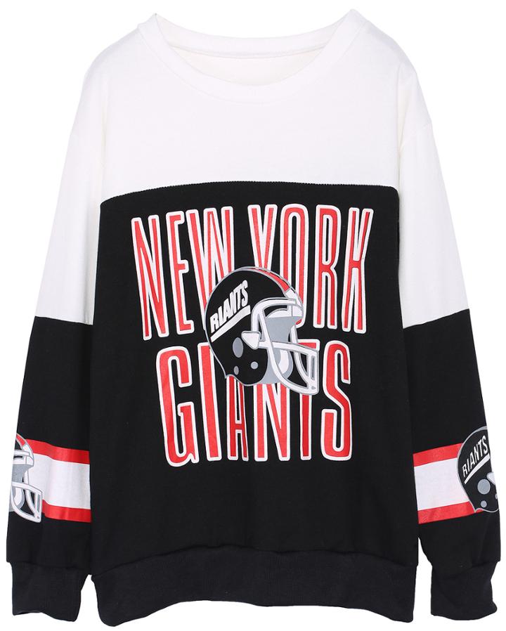 Romwe Colour-block Letters Print Sweatshirt