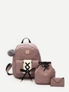 Romwe Lace Up Design Combination Bag 3pcs With Pom Pom