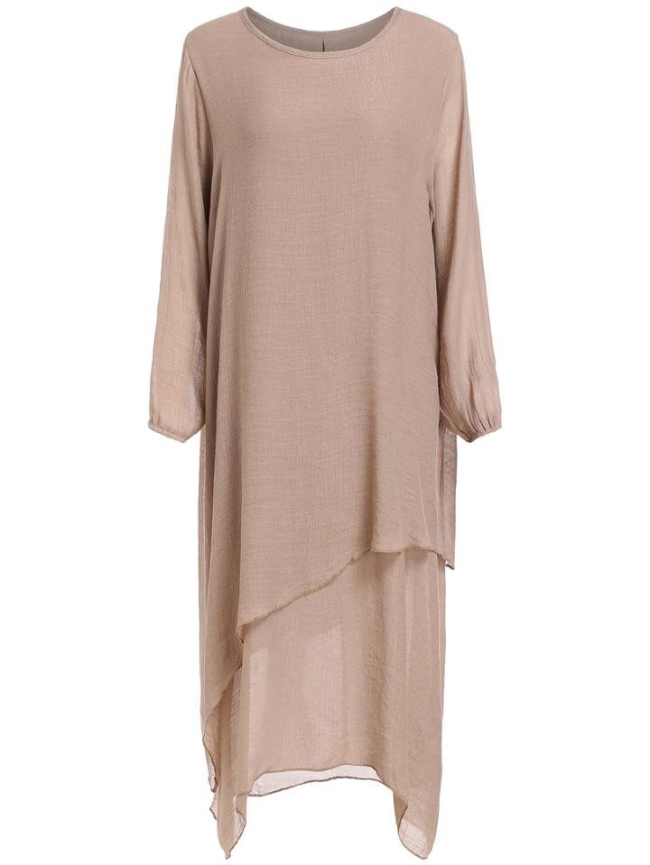 Romwe Long Sleeve Shift Khaki Dress