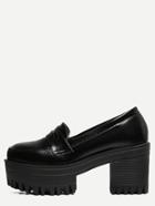 Romwe Black Faux Leather Chunky Heeled Platform Shoes