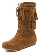 Romwe Brown Lace Up Tassel Boots