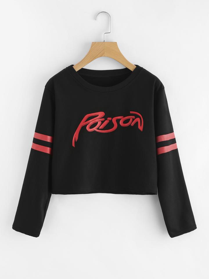 Romwe Varsity Print Crop Tshirt