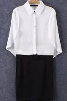 Romwe Lapel Cape Top With Zipper Split White Skirt