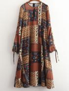 Romwe Multicolor Zipper Back Vintage Print Midi Dress