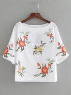 Romwe Flower Embroidery Tunic Top
