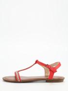 Romwe Red T Strap Flat Sandals