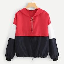 Romwe Cut And Sew O-ring Zip Half Placket Jacket